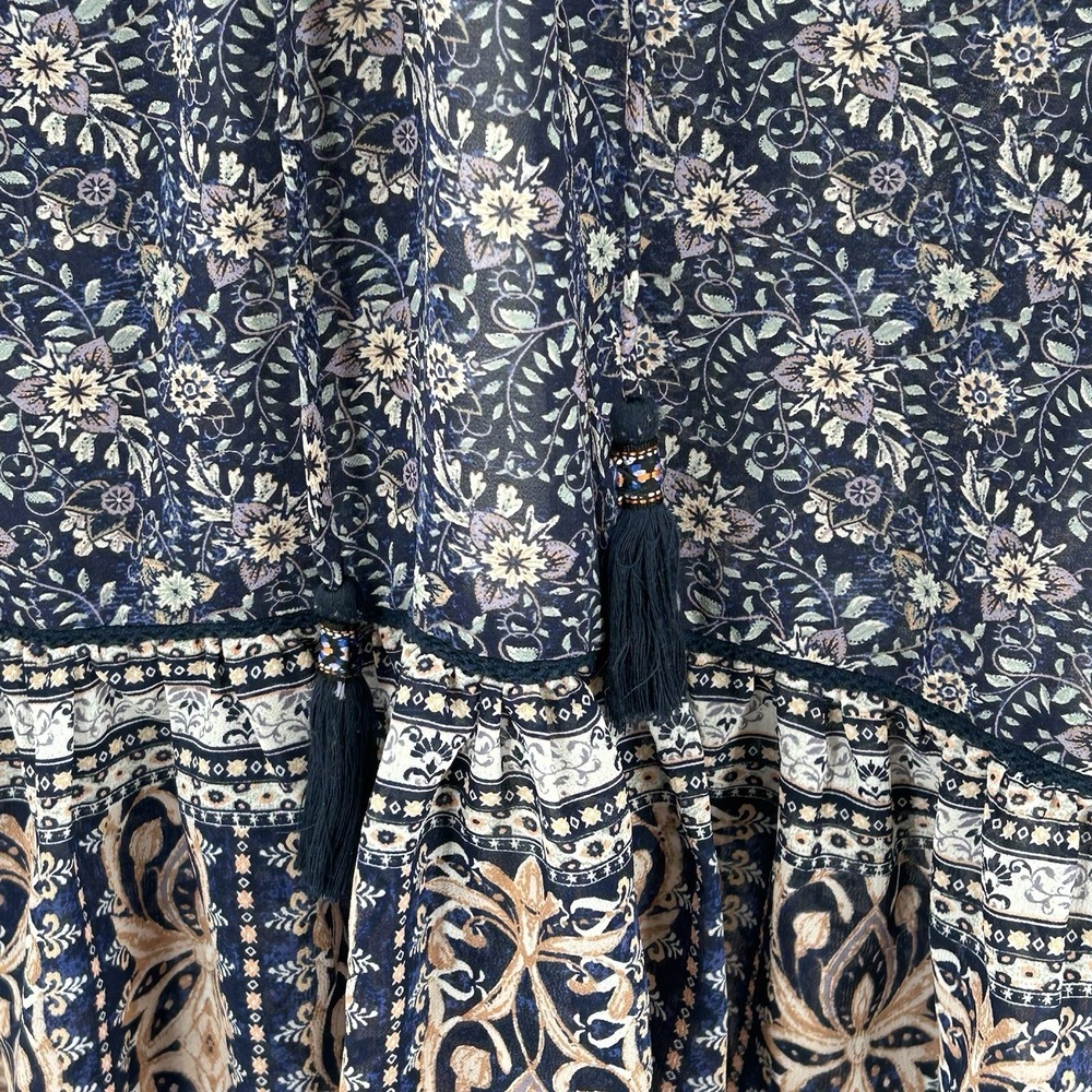 Knox Rose Boho Floral Peplum Top XS Cottagecore Festival Blouse Tassel Tie - Picture 4 of 9